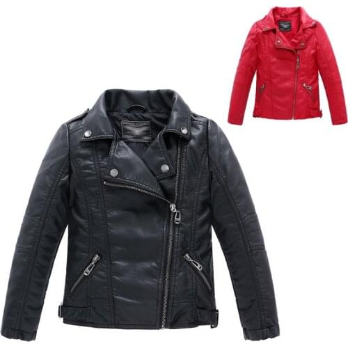Kids leather jacket solid black&red zipper PU jacket coat for 3-12yrs boys children toddler leather jacket outerwear clothes