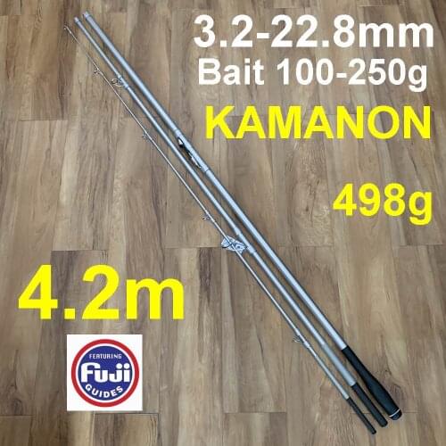 KAMANON 4.2M Fast Hi-Carbonfiber SurfCasting Surf Casting Rod FUJI Ring Reel Base Tip Dia. 3.2mm Butt 22.8mm 498g Bait 100-250g