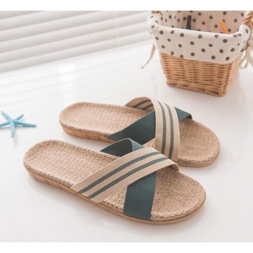 Mens Fashion Shoes Fashion Slides Ladies Slippers Anti-slip Linen Home Indoor Outdoor Open Toe Flat Shoes Beach Slippers