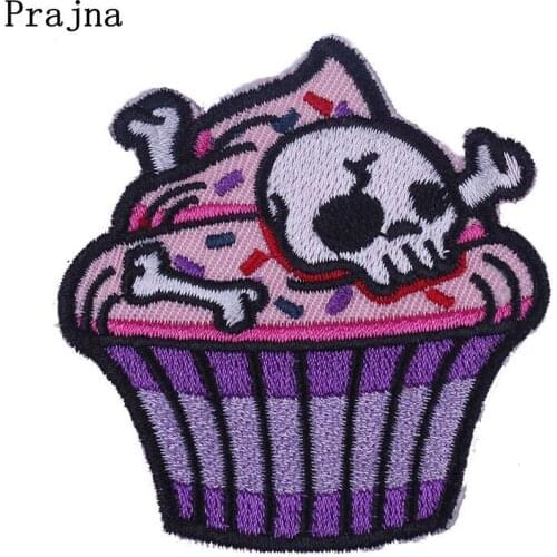 Prajna Cartoon Iron On Patches For Clothing Skull Cake Rose Sticker Embroidered Iron On Patch Stripe On Clothes Decor DIY