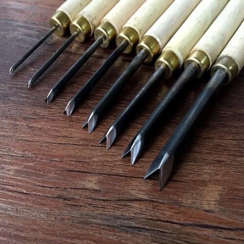 NEW 8Kind V Type Woodworking Chisels Trimming triangle knife Hand Wood Carving Knives 0.15-0.8Cm