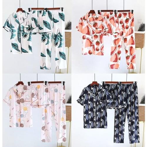 2021 New Womens Spring and Summer100%viscose Pajamas Three-piece Short Sleeve + Shorts + Trousers Soft and Comfortable Homewear