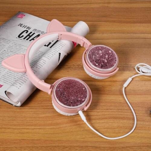 New Y-12 wired cat ear quicksand headphones 3.5mm with mic foldable music sports game headset is suitable for mobile computers