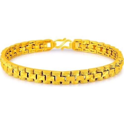New 24K Gold Bracelet 6MM Gold Plated Car Flower Bracelet for Women and Mens Jewelry Gifts