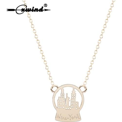 Cxwind Charm Snow Globe New York Necklace Sweater Chain Pendants Statement Necklace Collier Wholesale Fashion Gift for Women
