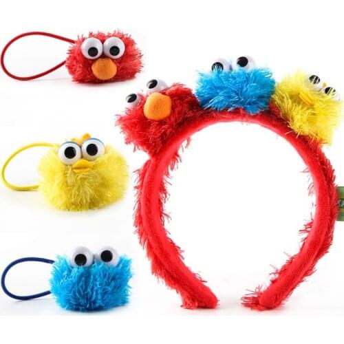 Sesame Street Plush Toys Hair Bands Anime ELMO Rubber Band Bracelet Headband Cute Headdress Girls Hair Accessories