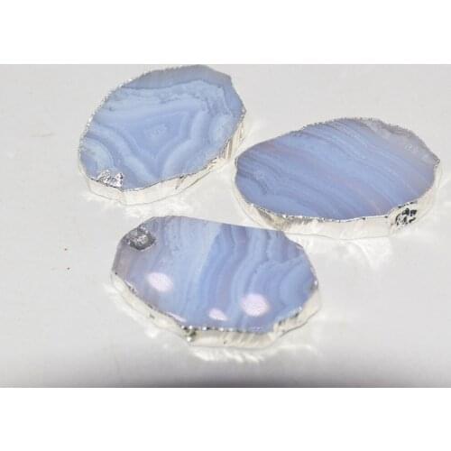 Natural Slice blue chalcedony stone pendant women jewelry making 2020 large charms stripe onyx agates slab gem stones bohemian