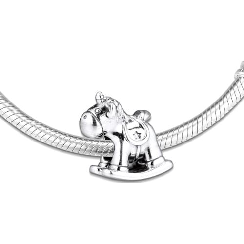 Charms fits for Necklaces Bracelets the Unicorn Rocking Horse Beads 100% 925 Sterling-Silver-Jewelry Free Shipping