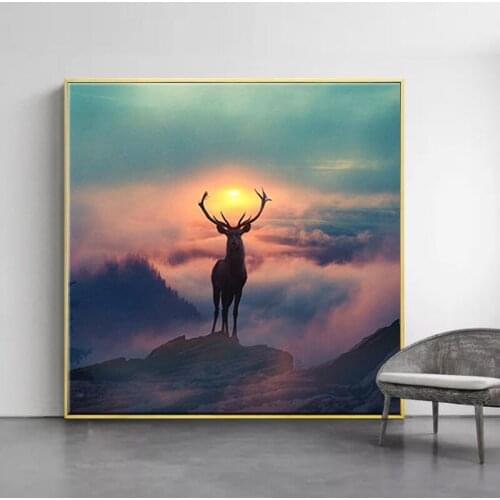 Nordic Style Forest Elf Deer Canvas Painting Animal Landscape Posters and Prints Wall Art Picture for Living Room Home Decor