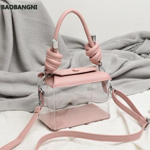 Women Transparent Bag PVC Clear Ladies Plastic PU Handbags Tote Jelly Bag Candy Beach Bags Shoulder Messenger Bags Ladies Purse