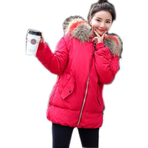 New Arrival Winter Women Down Jacket 2018Fashion Casual Down Cotton Jacket Loose Female Hooded Large Fur Collar Winter CoatsQ687