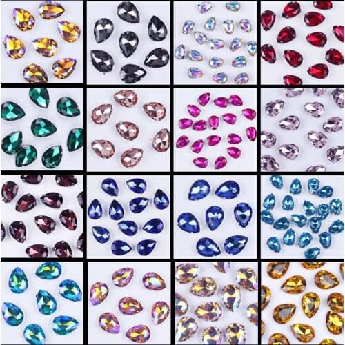 Pulaqi Sew on Teardrop Silver Setting Glass Crystal Jewelry Foiled Rhinestone Stones Metal Base Buckle Dress Shoes Accessory DIY