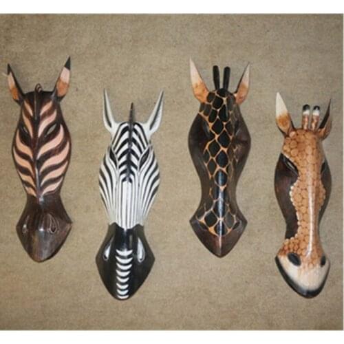 SOLID WOOD CARVING MODERN ZEBRA GIRAFFE HEAD WALL HANGINGS SOUTHEAST ASIA STEREOSCOPIC ANIMAL FACEBOOK WALL HOME DECOR A1711