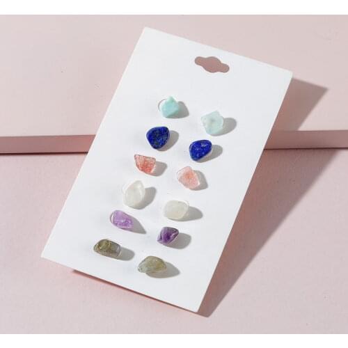 7 pairs/set Mini Rainbow Natural Stone Earrings Set for Women Fashion Varicolored Raw Irregularity Real Stone Stud Earrings