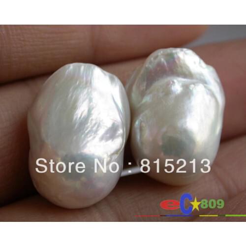 Free shipping HUGE real 20MM white baroque keshi reborn PEARL EARRING 14KGP