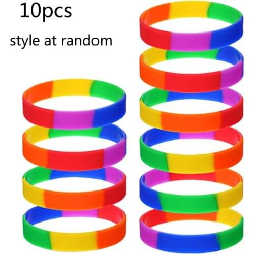 10Pcs Rainbow Gay & Lesbian Pride Lovers Silicone Bracelet Kit Wristband Jewelry
