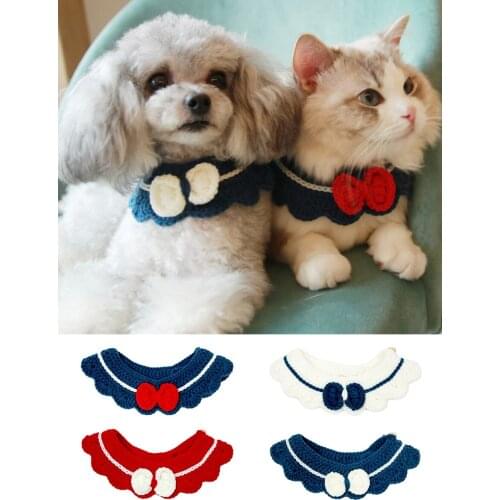 Cat Hand-knitted Yarn Crochet Collar Bowknot Bib British Cute Dog Accessories Teddy British Short