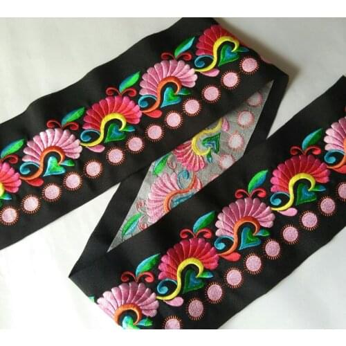 Miao cross stitch crochet fabric lace trim 9cm dress collar ribbon tape webbing ethnic tribal thai india boho floral embroidery