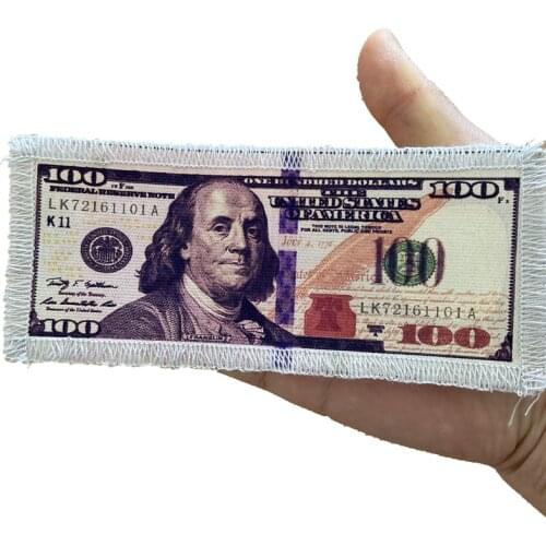 WUYUCONG 100 Dollar Patches 3D Printed Money Patches for Jacket Sew on Embroidery Appliques DIY Accessories 2pcs/lot