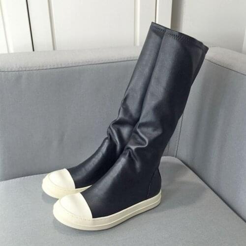 Womens Western Boots Low Heel Platform Combat Knee High Booties White Round Toe Fashion Ladies Riding Boots Horse Punk Shoes