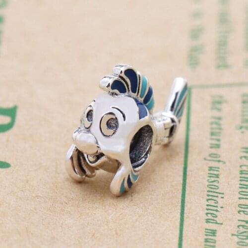 Bewill S925 Sterling Silver Little Halibut Mermaid Charm Fit Original Bracelet Women Jewelry DIY Gift