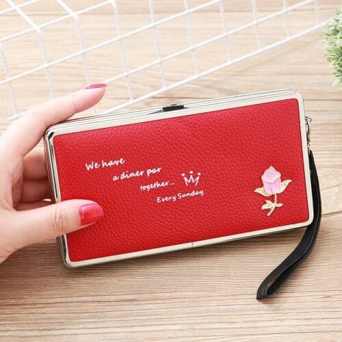 Women Fashion Rose Flower Box Case Wallet Long Phone Case Billfold Coin Pocket Change Purse Credit Bank ID Card Holders Handbag