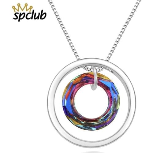 SPCLUB Genuine Crystals From Swarovski Double Circle Pendant Necklace For Women Charm Fashion Collar Bijoux Jewelry Joyas