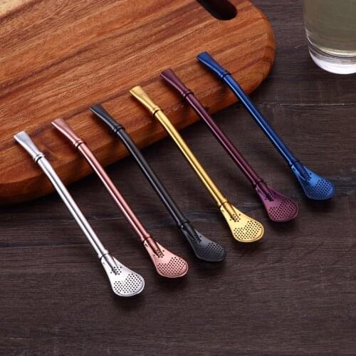 1pcs Color Argentina Mate Tea Stainless Steel Drinking Straw Spoon For Mate Tea Cocktail Shaker Kitchen Bar Party