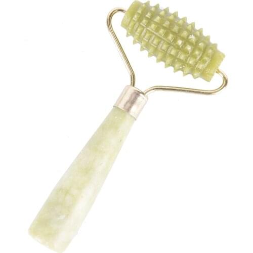 1pc Chinese Style Face Massager Roller Head Neck Body Facial Health Slimming Massager Green Natural Jade Spa