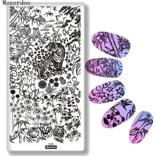 1 Pcs Animal Theme Nail Art Stamping Template Tiger Owl Panda Pineapple Patterns Manicure Nail Art Image Plate Mezerdoo C26