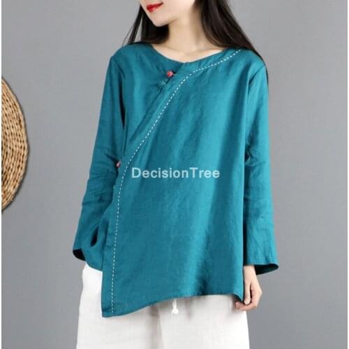 2021 chinese traditional shirt female women blouse novelty stage performance clothing daily loose tops cotton linen floral shirt