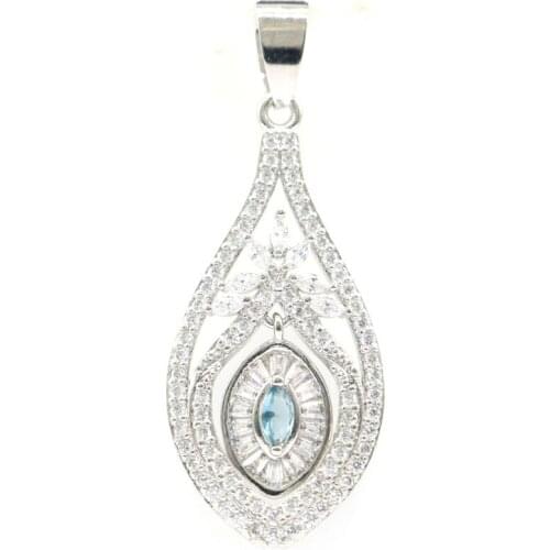 42x17mm Romantic Created London Blue Topaz Green Peridot CZ Gift For Womans Dating Silver Pendant