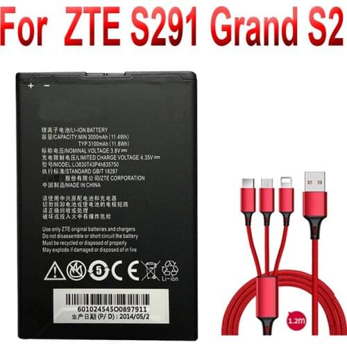 3000mAh Li3830T43P4h835750 Battery For ZTE S291 Grand S2 Bateria Accumulator