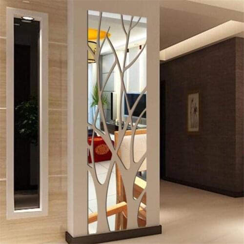 Acrylic Stickers 3D Modern Mirror Removable Wall Decal Home Room Tree Shape