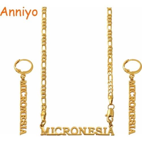 Anniyo MICRONESIA Pendant Necklaces Earrings sets for Women Gold Color Chain Jewellery Trendy Islands Gifts #051821S