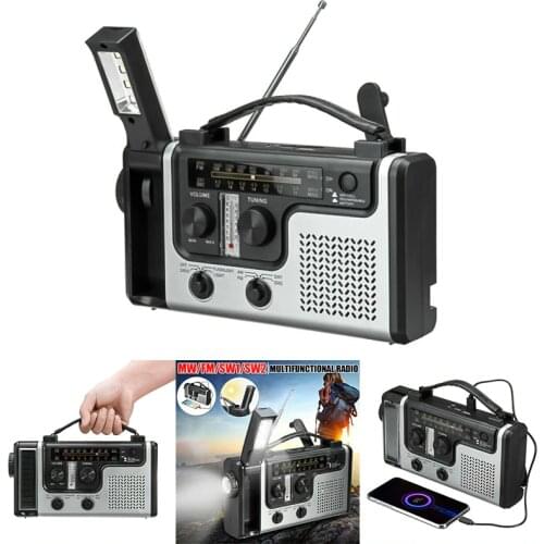 Emergency Solar Hand Crank Portable Radio AM/FM/NOAA Weather Alert Radio with LED Flashlight, Reading Lamp 1200mAh Power Bank