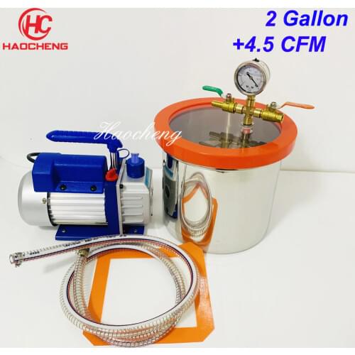 Free Shipping 2.1 Gal (8L) Vacuum Chamber Kit with 4.5CFM 220V Vacuum Pump,22cm*20cm Stainless Steel Degassing Chamber
