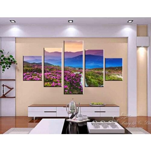 Cuadros Painting 5 Panel Home Decorative Art Picture Paint On Canvas Prints Flowers Everywhere Beautiful Hillside