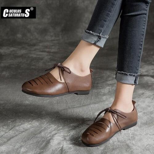 Cuculus 2020 Genuine Leather Spring Autumn Handmade Comfortable Shoes Women Loafers Soft Full-grain Cow Leather Women Flats