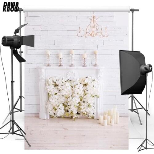 DAWNKNOW Indoor Photography Background For Wedding Photo White Flower Brick Wall Customize Backdrop For Photo Studio lv295