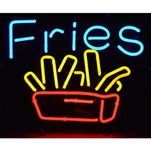 Decor neon sign french fries Diner Restaurant Food Real Burger joint Open hot dogs