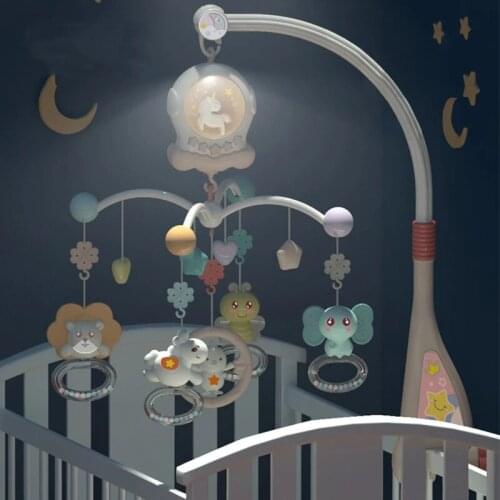Baby Mobile Rattles Crib Toy Newborn Musical Rotating Nightlight Rotation Cot Toddler Moving Bed Bell Infant Educational Toys