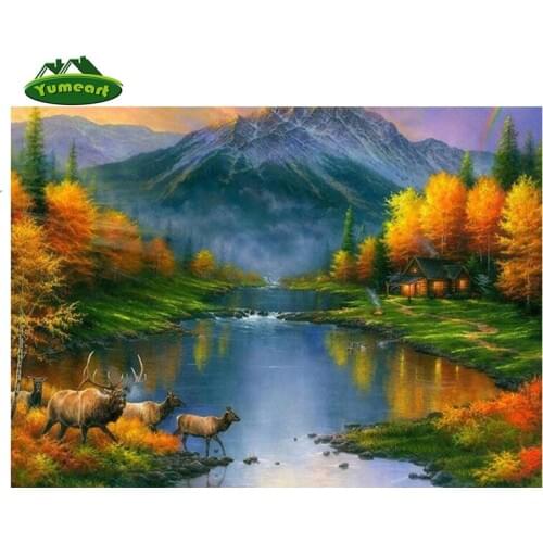 Mountain In Fall Full Drill Embroidery Diy Needlework Diamond Painting Rhinestone Embroidery 5D Crystal Painting ZKll Sticker