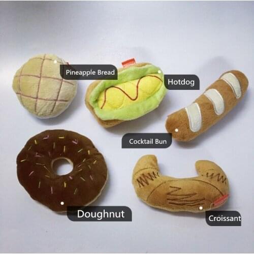 Dogs Toy Hotdog Croissant Cocktail Bun Pineapple Bread Wistiti Lint Texture Cute Lovely Soundable Pets Dogs Cats 3 Types Options