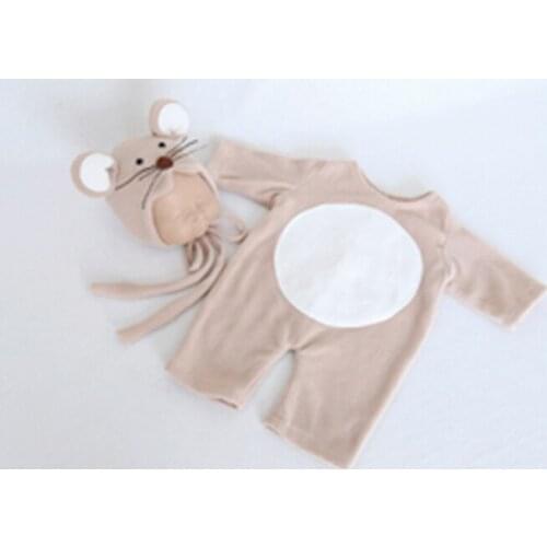 Cream Hat Romper Full Newborn Animal Bonnet And Hooded Romper Overall Photography Props Sewing Fuzzy Hat and pant Set Photo Prop