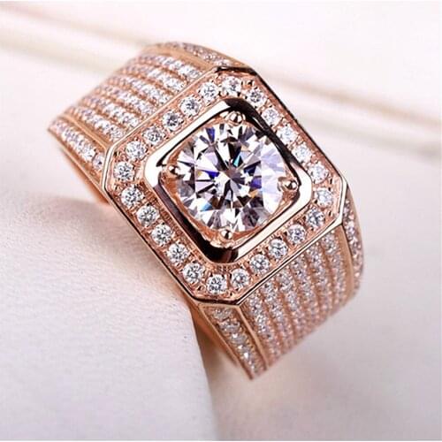 Luxury 2 Carats Crystal Zircon Diamonds Gemstones Rings For Men Rose Gold Color Jewelry Band Bague Fashion Party Accessories New