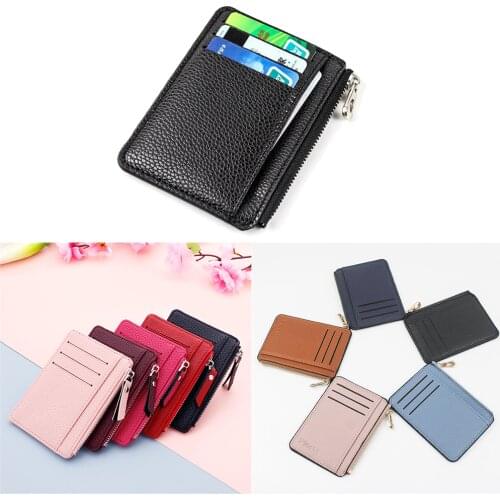 Slim Wallet Purse PU Leather Women Card Holder Leather Unisex Zipper Business Card Case Men Credit Mini Bank Cards Holder