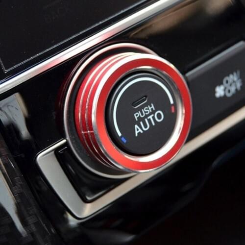 2Pcs Aluminum Alloy Red Car Interior Air Condition Knob Button Ring Decoration For Honda Civic 10th 2016 2017 2018 Accessories