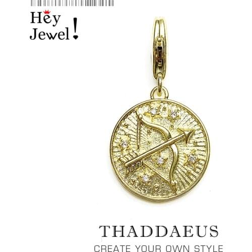 Zodiac Sign Sagittarius Pendant Charm Fit Bracelet Necklace 925 Sterling Sliver Golden New Fashion Jewelry for Women Men Gift