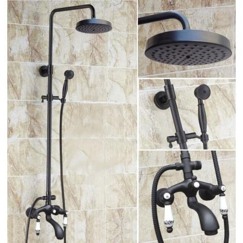 Oil Rubbed Brass Wall Mounted Rain Bathroom Rainfall Shower Faucet Set with Hand Spray Shower Head Bath Tub Mixer Tap 2hg137